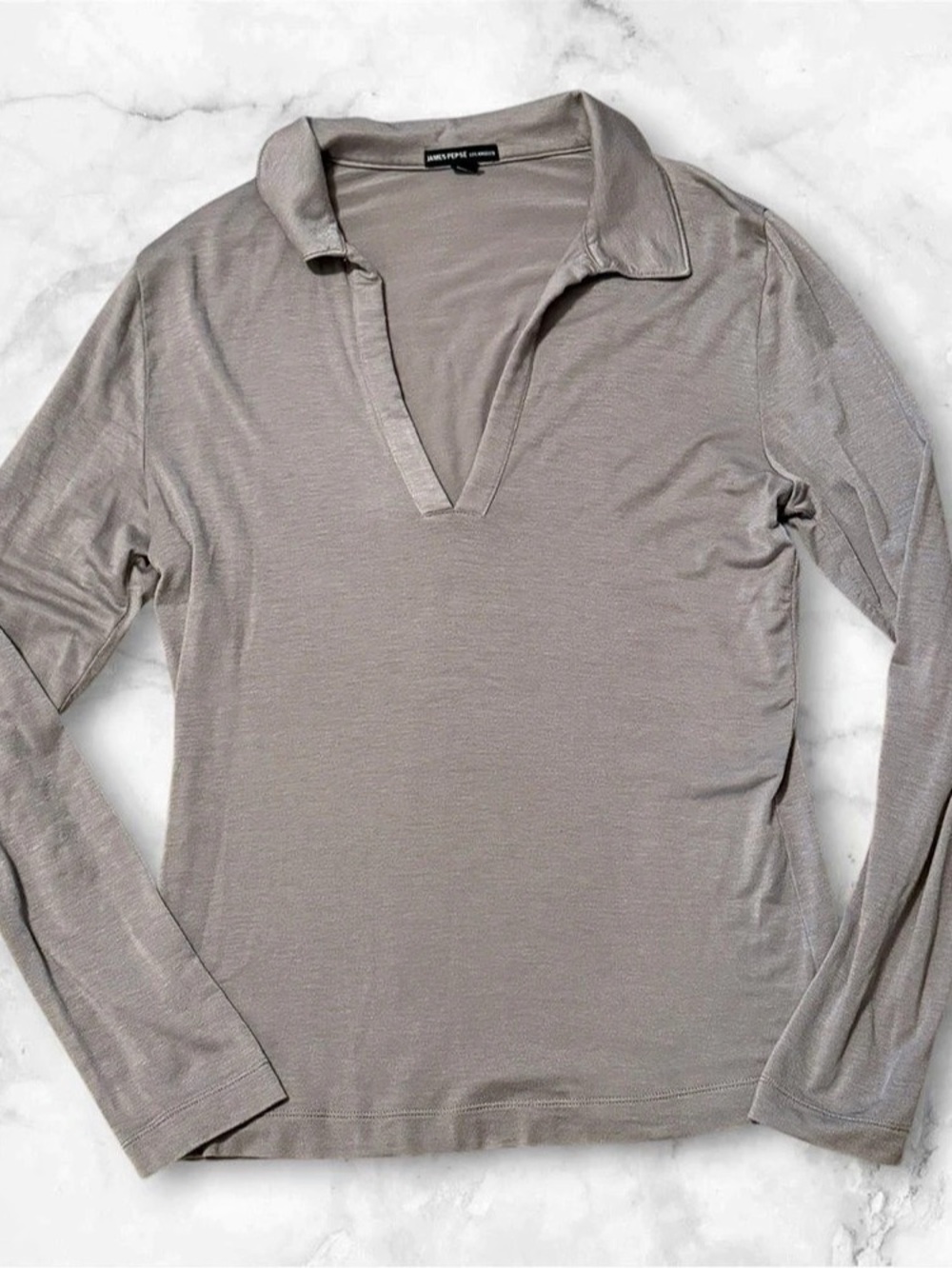 James Perse Los Angeles Gray Long Sleeve Polo Top Size 2(M) V-Neckline